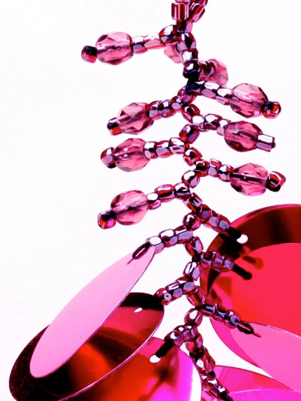 Giant Pink Earrings Lightweight Sequins and Glass Beads on French Earwire - Picture 4 of 4